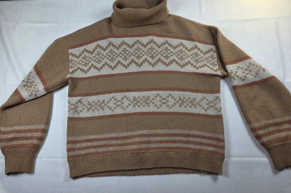 Vintage Style Turtleneck Fair Isle Knit Sweater Size L